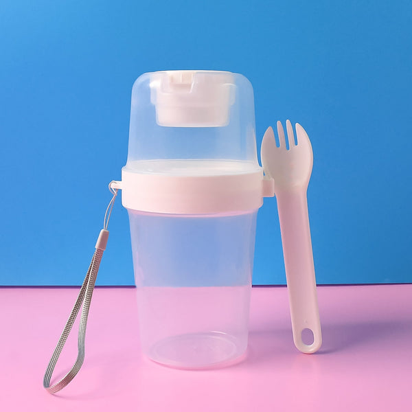 2-Piece Salad Cup Lunch Container with Dressing Storage and Reusable Fork