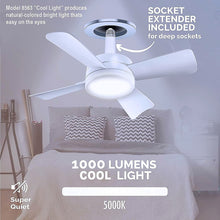 Original Cool LED Socket Fan Light โ Ceiling Fan Replacement, 1000 Lumens/5000K, Remote Controlled (Remote Battery Not Included)